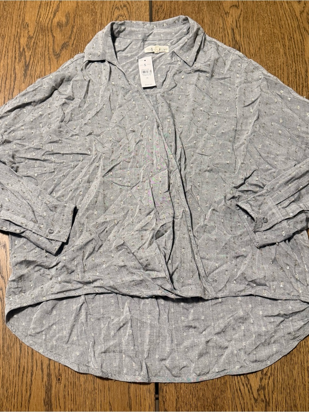 LOFT Light Blue Button-Down Blouse with Tiny White Dots